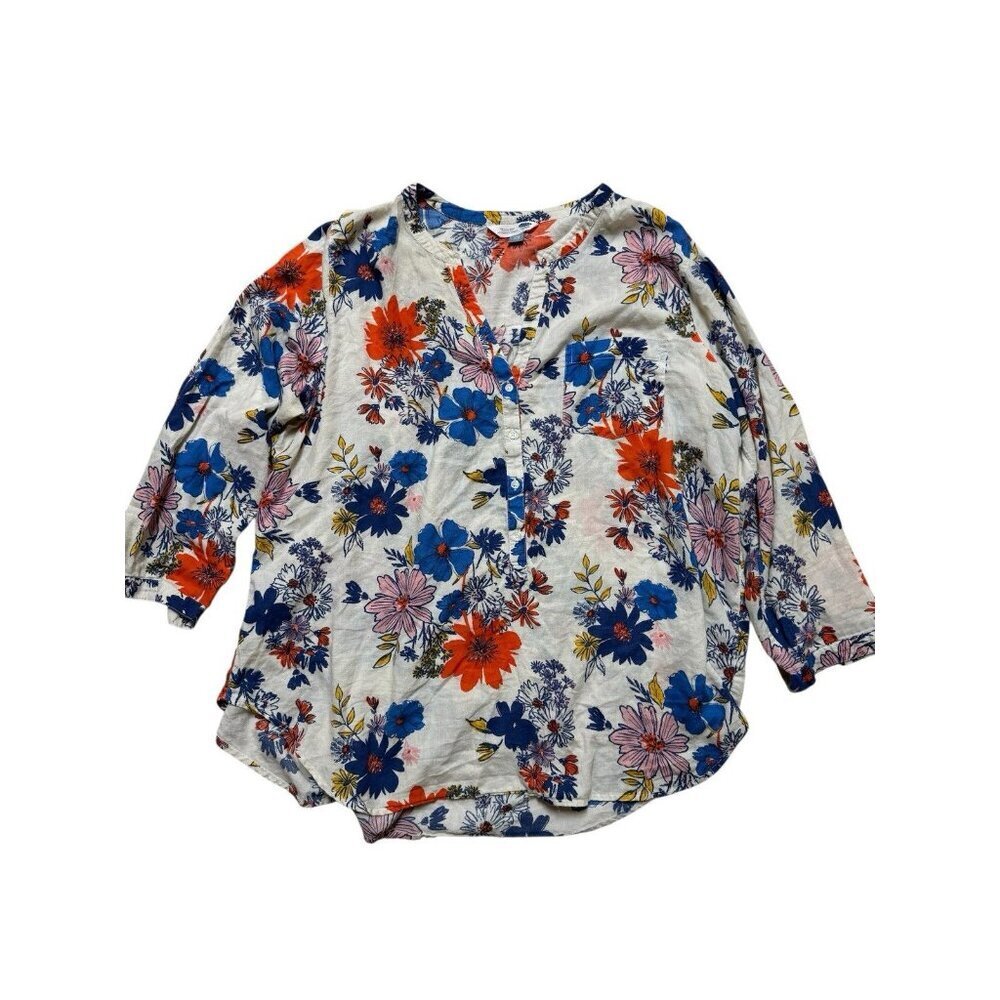 Old Navy Floral Tunic Top XXL 100% Cotton Boho Peasant Blouse 3/4 Sleeve